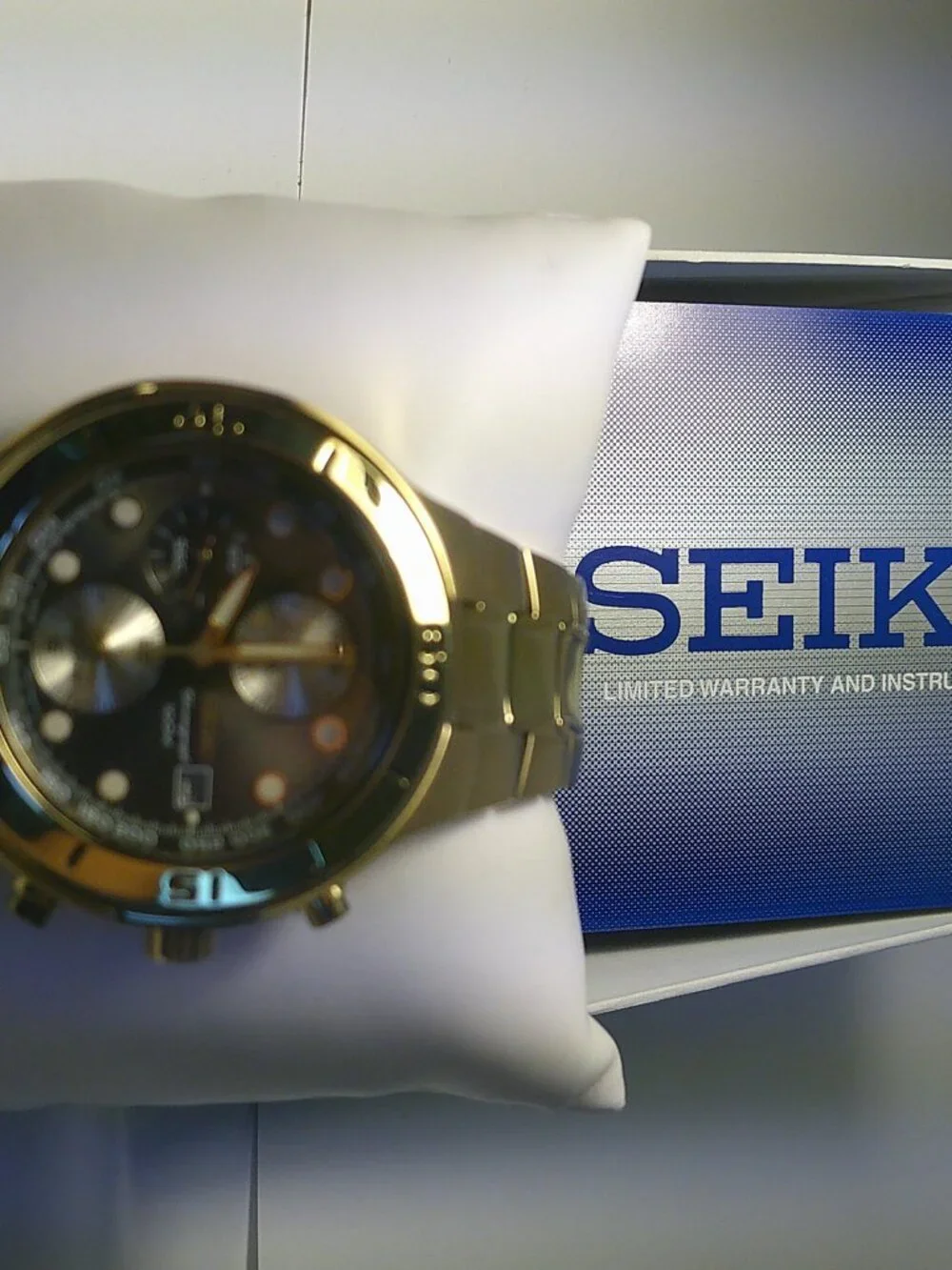 Seiko Chronograph Watch | Gold-Tone | Black Dial | Alarm Function | 100M Water